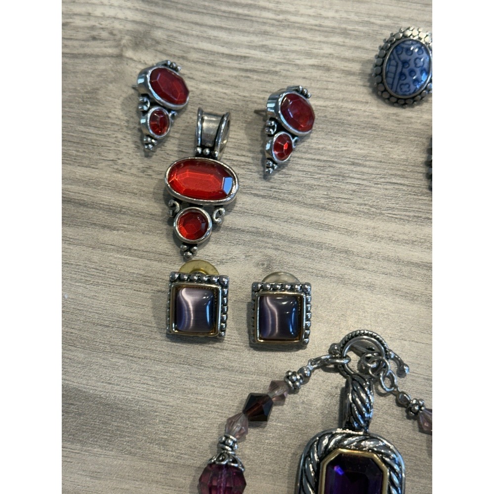 Jewelry Lot Earrings Pendants Bracelet Sets Red Blue Silver Tone Statement - Picture 5 of 7
